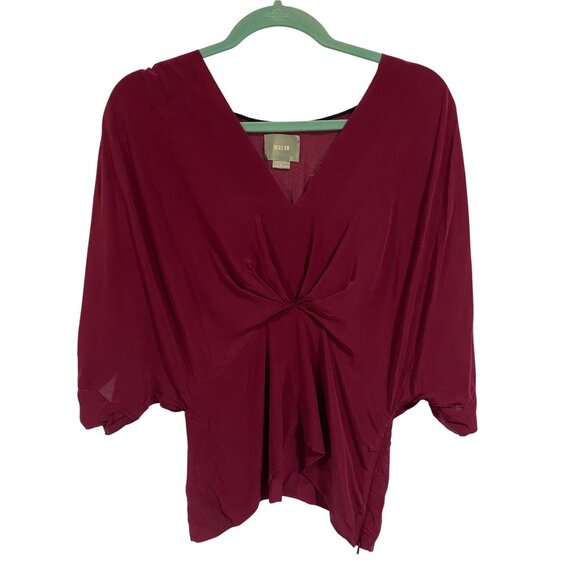 Anthro Maeve Draped V-Neck‎ Ruched Silk Magenta Blouse Size 8 - Picture 1 of 9